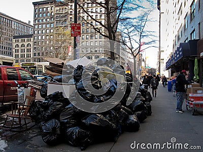 Pile of trash on street in New York City