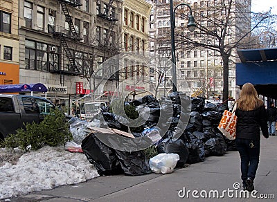 Pile of trash on street in New York City
