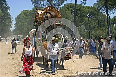 Pilgrims on dusty forest path, El Rocio, Andalusia