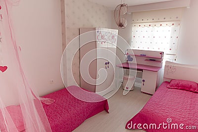 Pink Bedroom, Beds and Desk