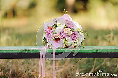 Pink Bouquet on Bench