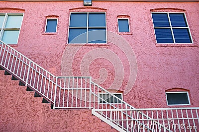Pink Building with White Staircase