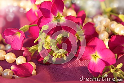 Pink flowers and pearls