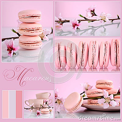 Pink Macarons Collage with vintage shabby chic theme