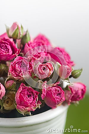 Pink roses in a decorative bucket