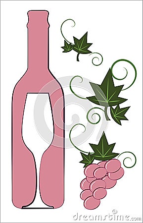 Pink wine bottle and glass