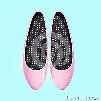 Pink woman shoes on a blue background