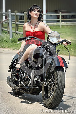 Pinup Woman and Motorcycle