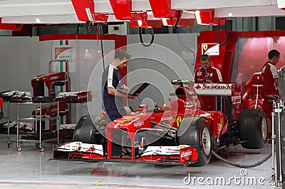 Pit stop garage of team Ferrari
