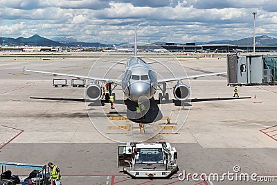 Plane at the airport of Barcelona in Spain