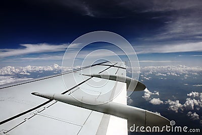 Plane wing view in flight