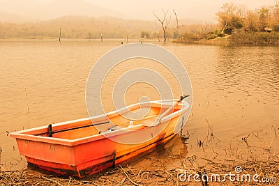 A plastic boat in lake, Vintage style