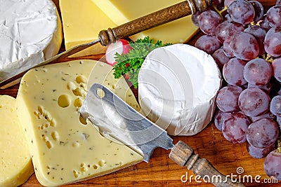 Plate of cheese and grapes