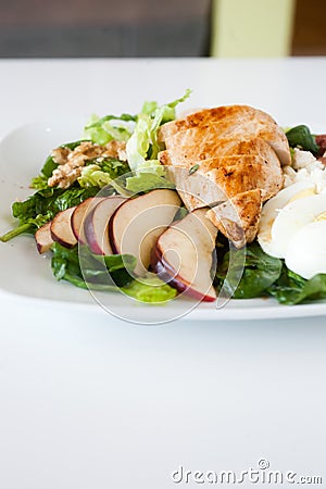 Plate of fresh chopped grilled chicken salad