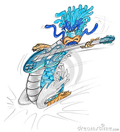 Cartoon Dragon Playing Guitar