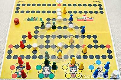 Playing in Malefiz - family board game