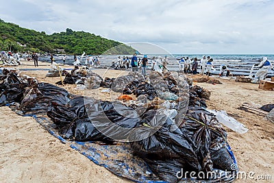 Plenty of big bags which contain of crude oil