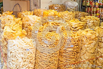 Plenty of Dried fish maw was sale in the biggest China street market