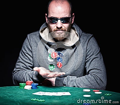 Poker player plays with feet