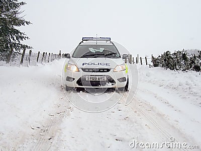 Police Car in the Snow in Scotland