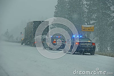 Police cars stop to assist