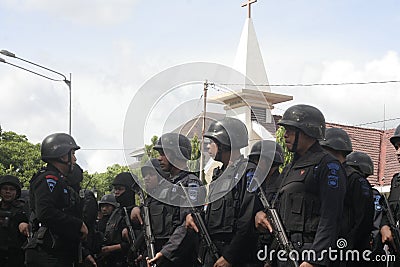 Police Patrol And Security Around the Church Ahead of Christmas Day in the city of Solo, Central Java