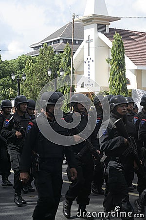 Police Patrol And Security Around the Church Ahead of Christmas Day in the city of Solo, Central Java