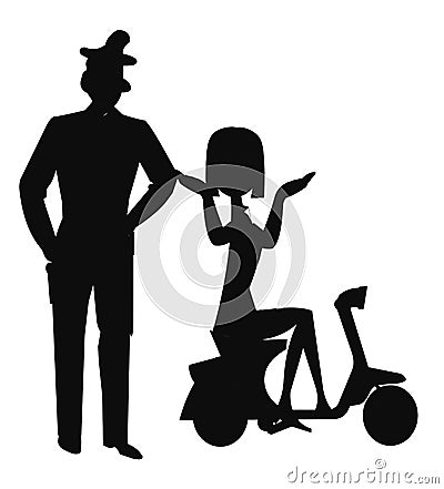 Policeman talking to woman on scooter