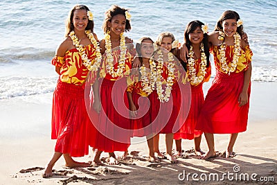 Polynesian Hula girls in Friendship at the ocean