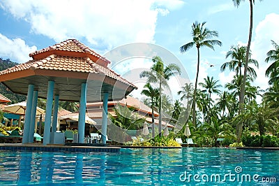 Pool with bar in tropics