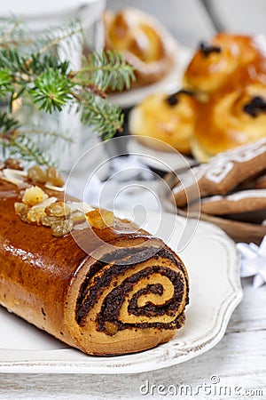Poppy seed cake in christmas setting