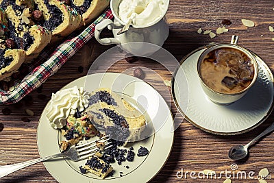 Poppy seed cake and cup of coffee