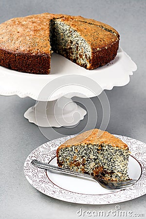 Poppy seed and nut cake with raisin