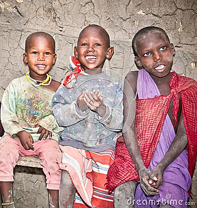 Portrait on an African Kids of Masai tribe village, Tanzania.