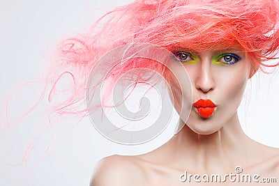 Portrait of beautiful girl with pink hair