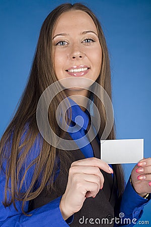 Portrait of beauty business woman with visit card blank