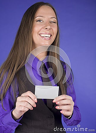 Portrait of beauty business woman with visit card blank