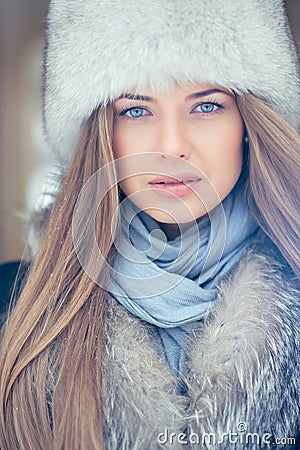 Portrait of blond young woman in winter