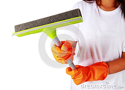 Portrait of cleaning equipment isolated over white background