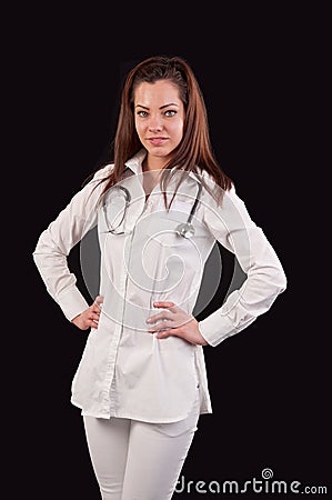 Portrait of a confident young woman doctor, with stethoscope