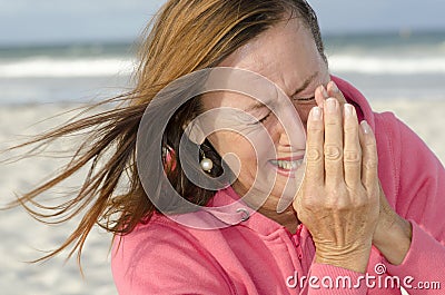 Portrait of crying woman outdoors