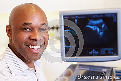 Portrait Of 4D Ultrasound Scanning Machine Operator And Doctor