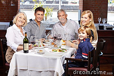 Portrait of family in restaurant