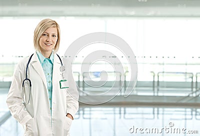 Portrait of female doctor on hospital corridor