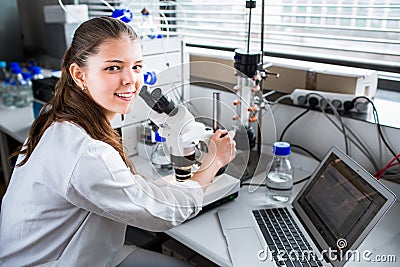 Portrait of a female researcher carrying out research in a chemistry lab
