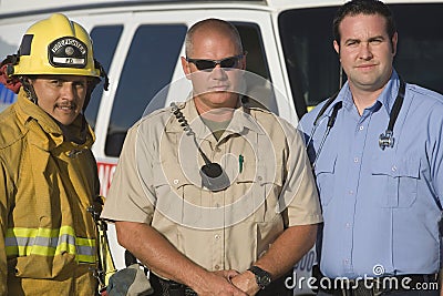 Portrait Of Firefighter, Traffic Cop And EMT Doctor