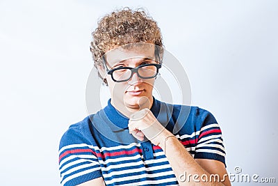 Portrait of a man with nerd glasses n studio fun