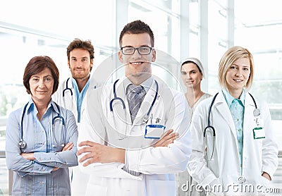 Portrait of medical team standing in hospital