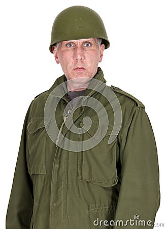 Portrait of Military Army Soldier in Vintage Uniform Isolated