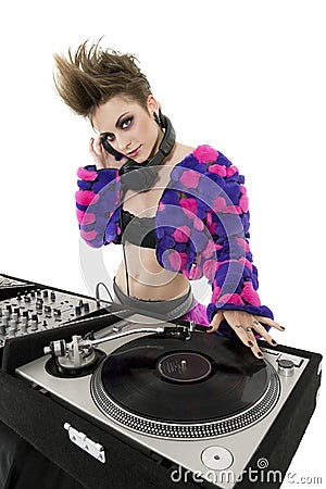 Portrait of punk DJ over white background